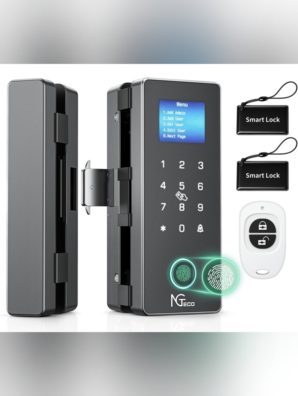 NEW! Smart Glass Door Lock w/Doorbell Fingerprint, Passcode, Remote Control Etc